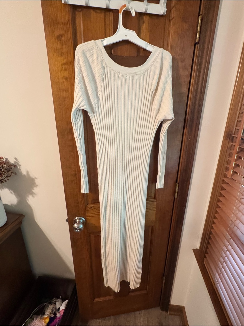 Free People Cream Ribbed Long Sleeve Maxi Dress